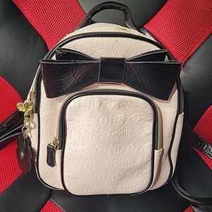 Betsey Johnson Mini Backpack Handbag Pink with Black Bow & Flower Bag Charm